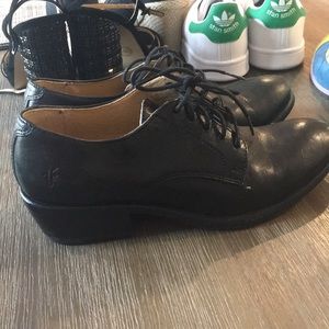 Black Frye lace up booties. All leather.